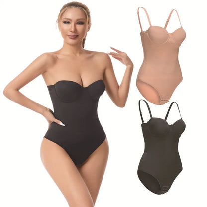 Women's Breathable Strapless Seamless Shapewear Bodysuit Slimming Body Shaper Tummy Control Detachable Shoulder Strap Female
