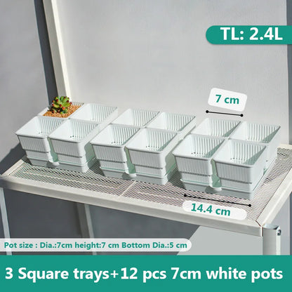 Meshpot Square Succulents Planter Pots With Tray Set,Nursery Pot Cactus Plant Pot Garden Plastic Pot Multi Size