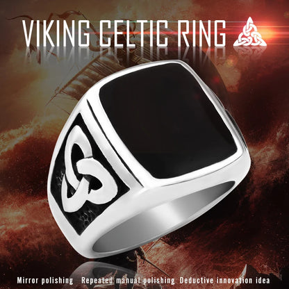 Punk Titanium Steel Valknut Signet Ring