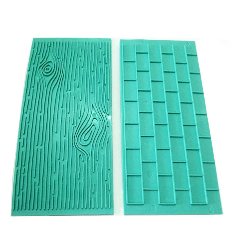2‑Piece Bark Wall Cake Mold Set – Embossed Brick & Wood Grain Fondant Cutters for Cake Decorating