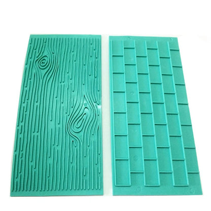 2‑Piece Bark Wall Cake Mold Set – Embossed Brick & Wood Grain Fondant Cutters for Cake Decorating