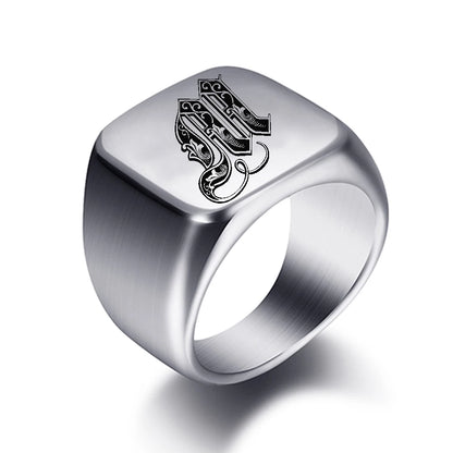 Initial Engrave Custom Rings For Men Stainless Steel Male Signet Blank Jewelry Ring Band High Polished Silver Tone U.S.Size