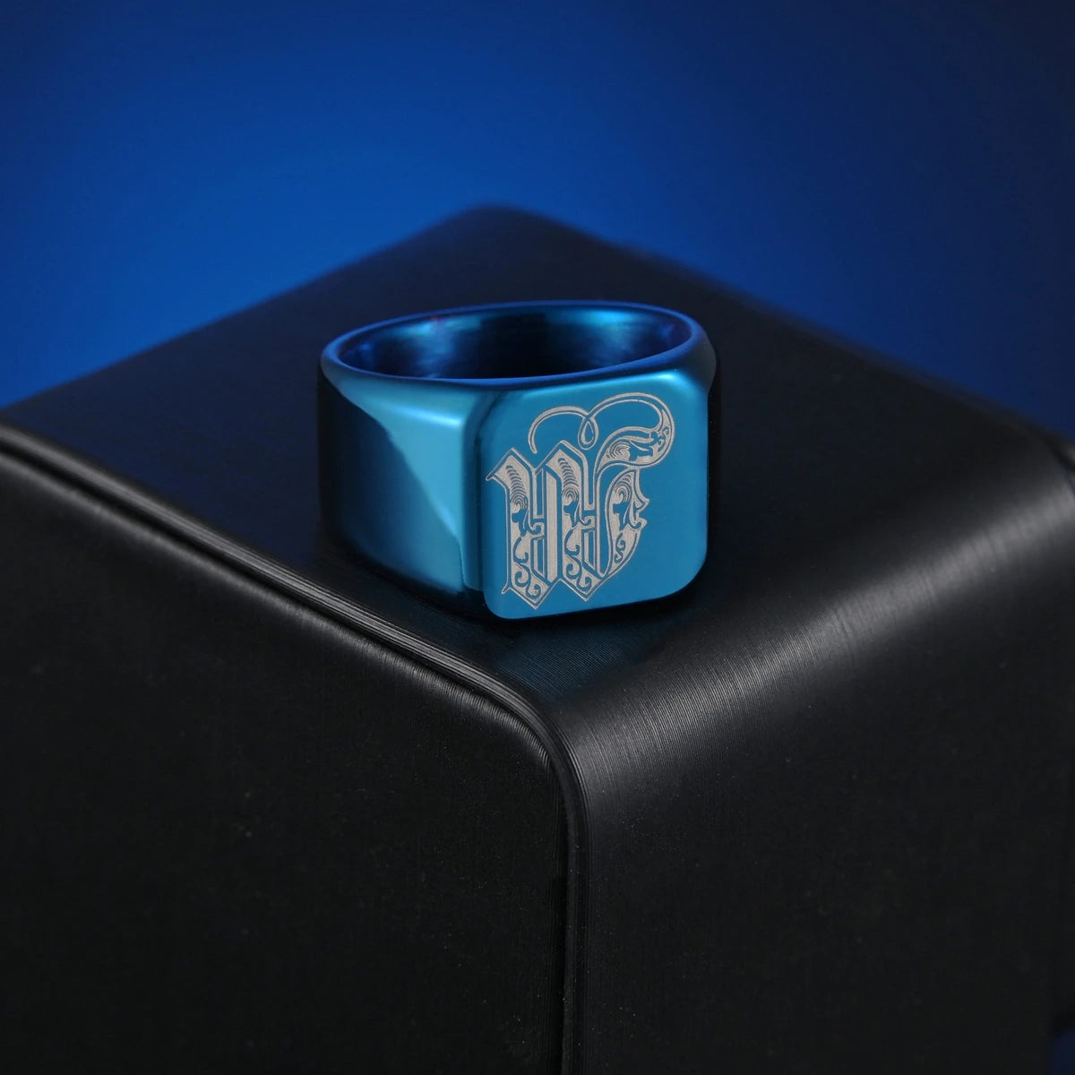 26 English Letters Stainless Steel Ring (Men · Double Beveled Edges · Classic Signet Style)