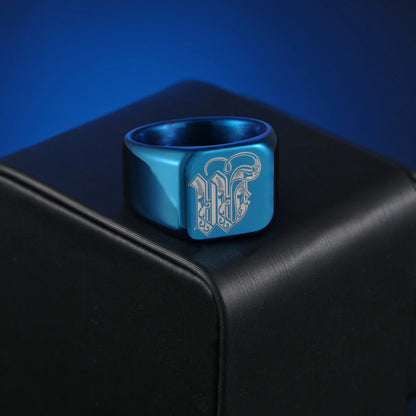 26 English Letters Stainless Steel Ring (Men · Double Beveled Edges · Classic Signet Style)