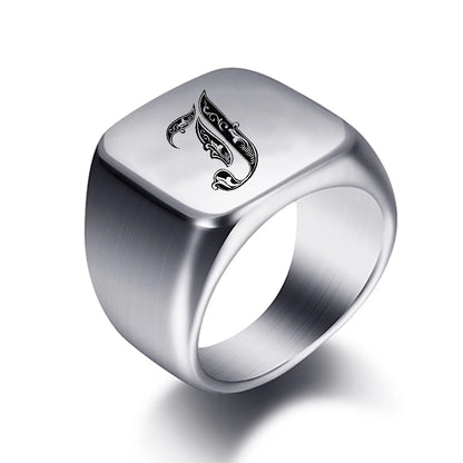 Initial Engrave Custom Rings For Men Stainless Steel Male Signet Blank Jewelry Ring Band High Polished Silver Tone U.S.Size