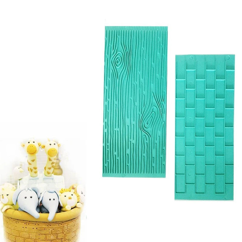 2‑Piece Bark Wall Cake Mold Set – Embossed Brick & Wood Grain Fondant Cutters for Cake Decorating