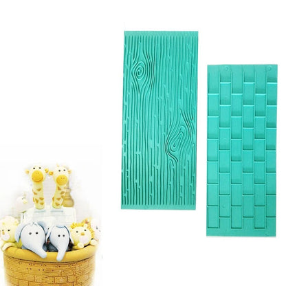 2‑Piece Bark Wall Cake Mold Set – Embossed Brick & Wood Grain Fondant Cutters for Cake Decorating