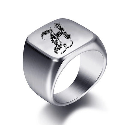 Initial Engrave Custom Rings For Men Stainless Steel Male Signet Blank Jewelry Ring Band High Polished Silver Tone U.S.Size