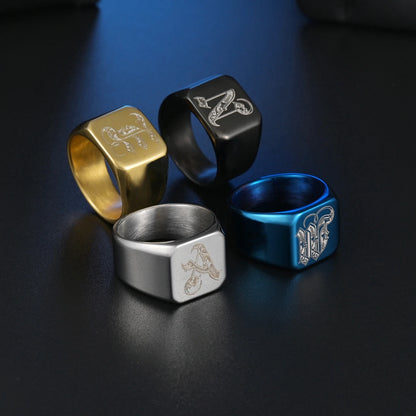 26 English Letters Stainless Steel Ring (Men · Double Beveled Edges · Classic Signet Style)