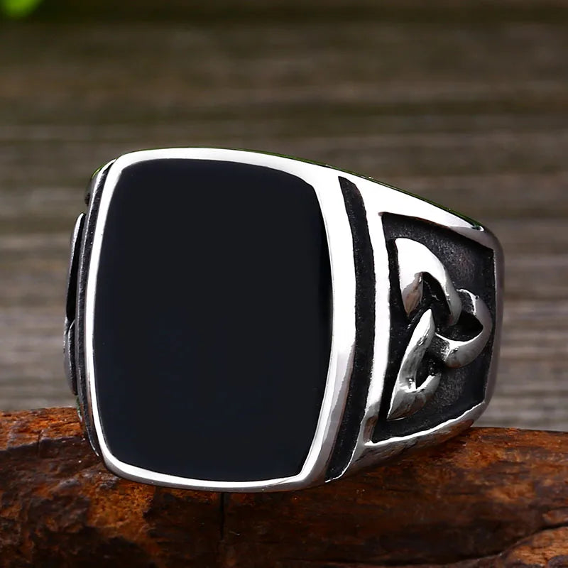 Punk Titanium Steel Valknut Signet Ring