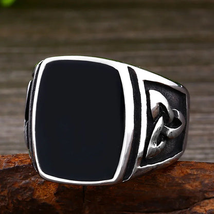 Punk Titanium Steel Valknut Signet Ring