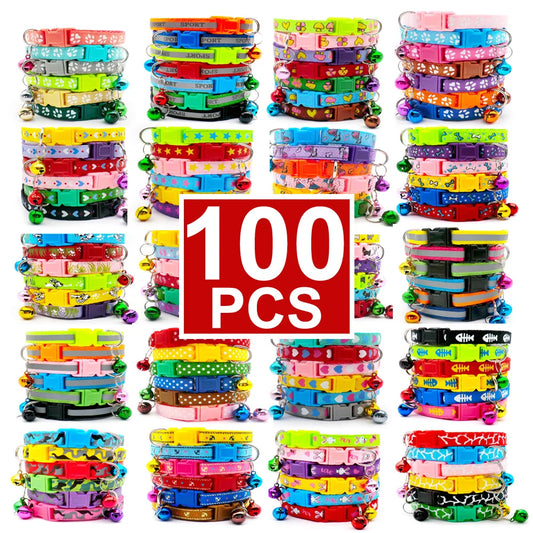 100Pcs Dog Collar With Bells Adjustable