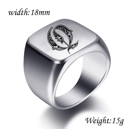 Initial Engrave Custom Rings For Men Stainless Steel Male Signet Blank Jewelry Ring Band High Polished Silver Tone U.S.Size
