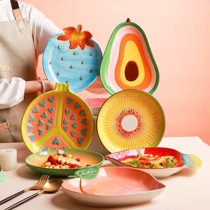 Ceramic Emulation Fruit Shape Plate Hand Painted Underglaze Cute Dessert Pastoral Dish Service Plate