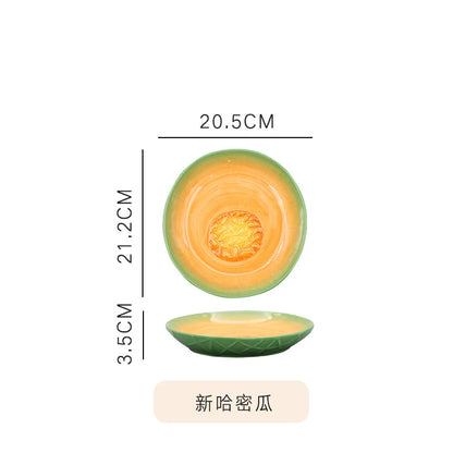 Ceramic Emulation Fruit Shape Plate Hand Painted Underglaze Cute Dessert Pastoral Dish Service Plate