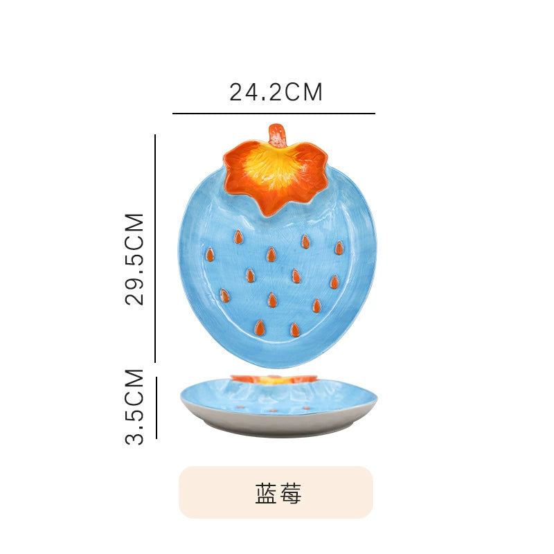 Ceramic Emulation Fruit Shape Plate Hand Painted Underglaze Cute Dessert Pastoral Dish Service Plate