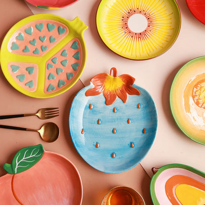 Ceramic Emulation Fruit Shape Plate Hand Painted Underglaze Cute Dessert Pastoral Dish Service Plate