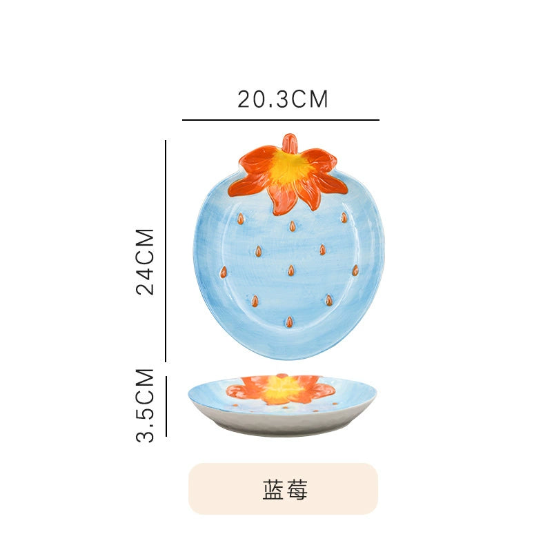 Ceramic Emulation Fruit Shape Plate Hand Painted Underglaze Cute Dessert Pastoral Dish Service Plate