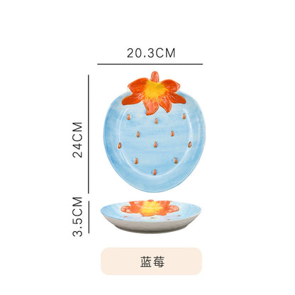 Ceramic Emulation Fruit Shape Plate Hand Painted Underglaze Cute Dessert Pastoral Dish Service Plate
