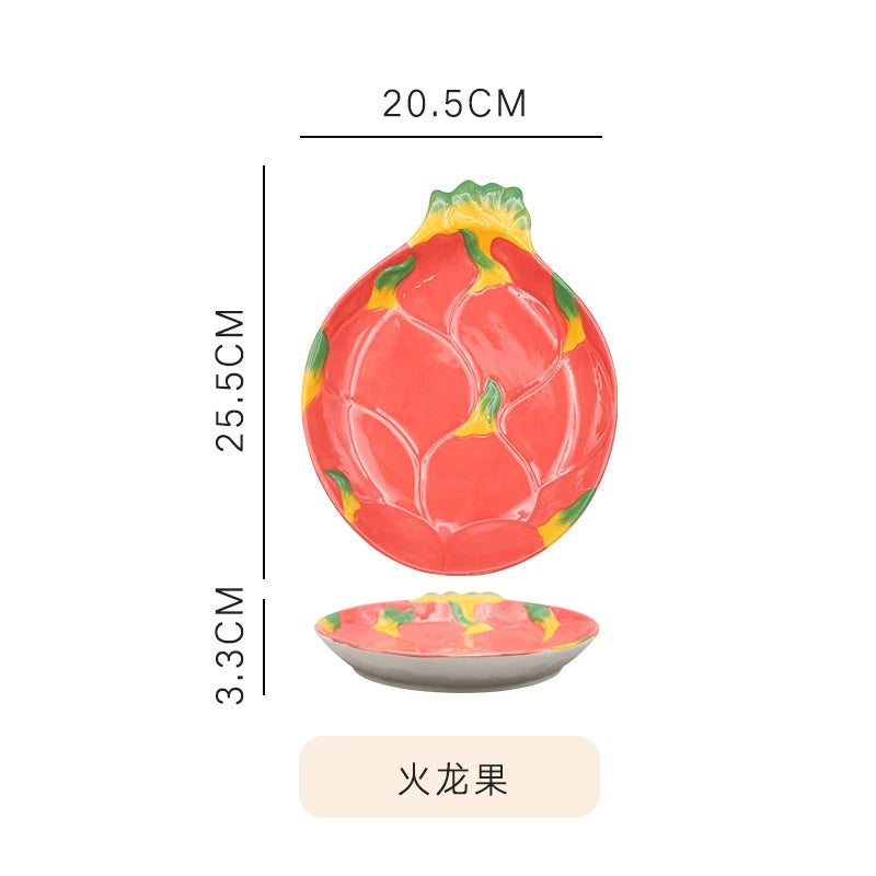 Ceramic Emulation Fruit Shape Plate Hand Painted Underglaze Cute Dessert Pastoral Dish Service Plate