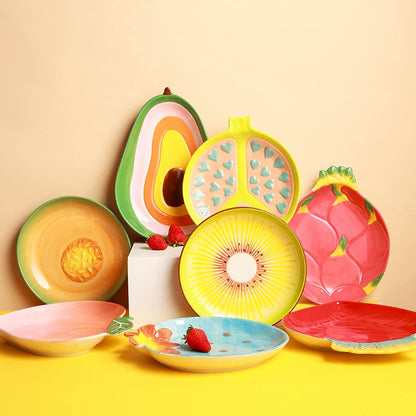 Ceramic Emulation Fruit Shape Plate Hand Painted Underglaze Cute Dessert Pastoral Dish Service Plate