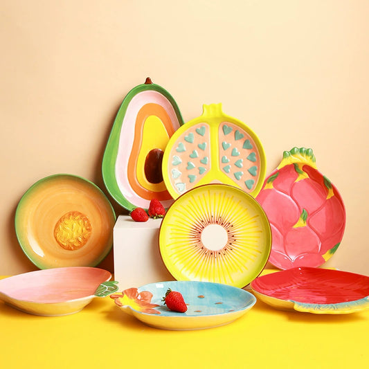 Ceramic Emulation Fruit Shape Plate Hand Painted Underglaze Cute Dessert Pastoral Dish Service Plate