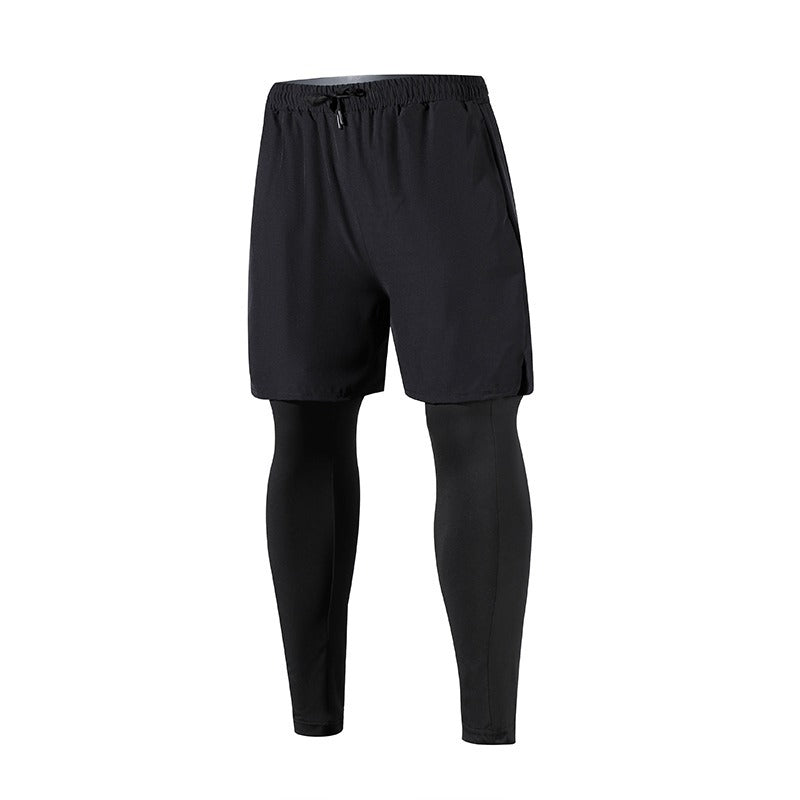 Men’s Quick‑Dry Fitness Pants – Stretch Tight Fake Two‑Piece Sports Trousers