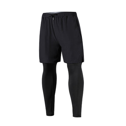 Men’s Quick‑Dry Fitness Pants – Stretch Tight Fake Two‑Piece Sports Trousers