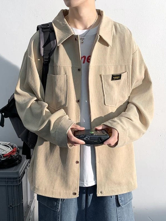 Trendy Corduroy Fall and Winter Loose Lapels Raccoon Outwear