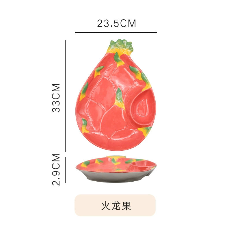 Ceramic Emulation Fruit Shape Plate Hand Painted Underglaze Cute Dessert Pastoral Dish Service Plate
