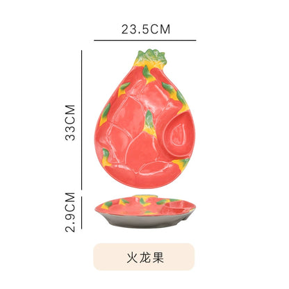 Ceramic Emulation Fruit Shape Plate Hand Painted Underglaze Cute Dessert Pastoral Dish Service Plate