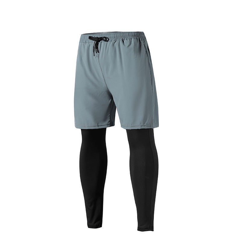 Men’s Quick‑Dry Fitness Pants – Stretch Tight Fake Two‑Piece Sports Trousers