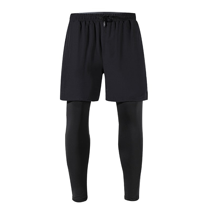 Men’s Quick‑Dry Fitness Pants – Stretch Tight Fake Two‑Piece Sports Trousers