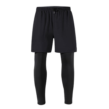 Men’s Quick‑Dry Fitness Pants – Stretch Tight Fake Two‑Piece Sports Trousers