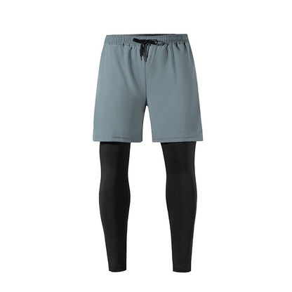 Men’s Quick‑Dry Fitness Pants – Stretch Tight Fake Two‑Piece Sports Trousers
