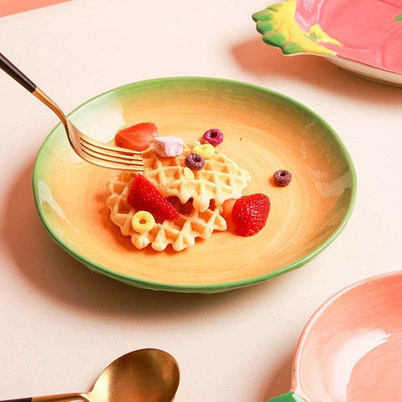 Ceramic Emulation Fruit Shape Plate Hand Painted Underglaze Cute Dessert Pastoral Dish Service Plate