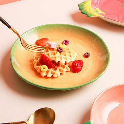 Ceramic Emulation Fruit Shape Plate Hand Painted Underglaze Cute Dessert Pastoral Dish Service Plate