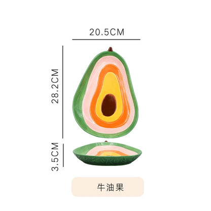 Ceramic Emulation Fruit Shape Plate Hand Painted Underglaze Cute Dessert Pastoral Dish Service Plate