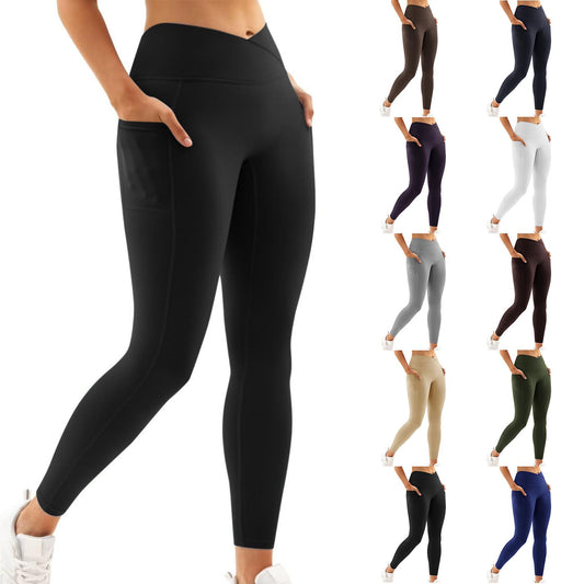 High‑Waist Hip‑Lift Nude Pocket Yoga Pants – Women’s Quick‑Dry Fitness Leggings