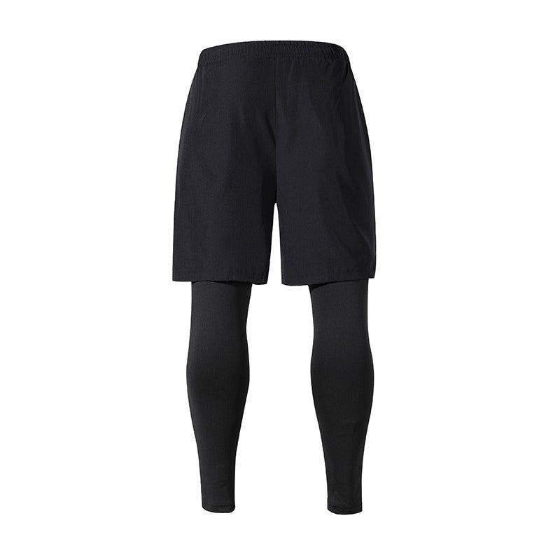 Men’s Quick‑Dry Fitness Pants – Stretch Tight Fake Two‑Piece Sports Trousers