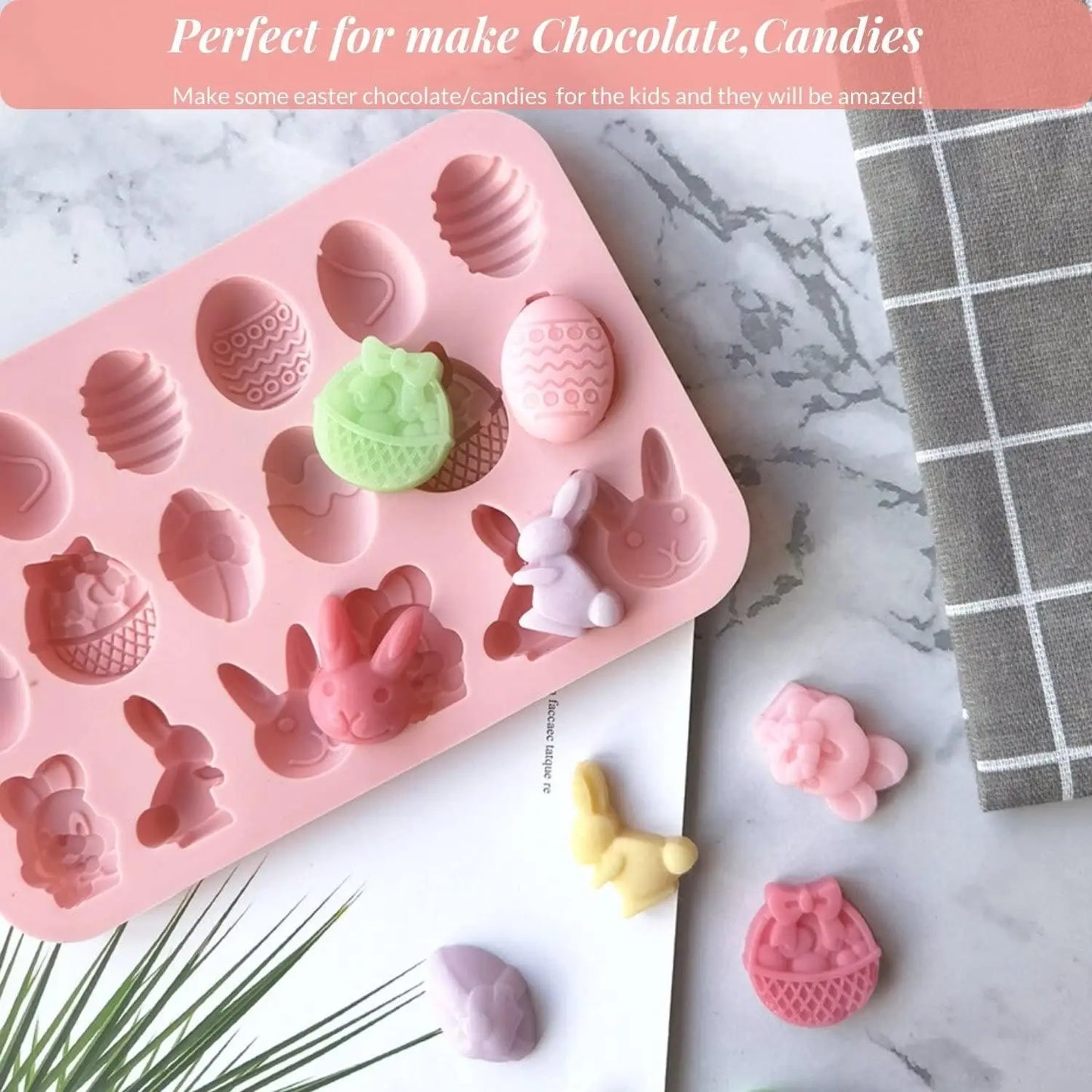 Easter Silicone Chocolate Mold – 18‑Cavity Egg, Bunny, Rabbit & Basket Shapes for Candy & Jelly