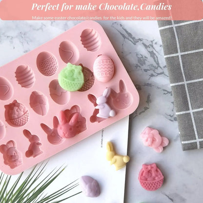 Easter Silicone Chocolate Mold – 18‑Cavity Egg, Bunny, Rabbit & Basket Shapes for Candy & Jelly