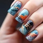 24pcs Gold Stripe Press‑On Nails – Long Square Full Cover Tips