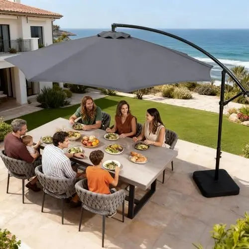 10FT Cantilever Umbrella with Base — 360° Rotation & Infinite Tilt