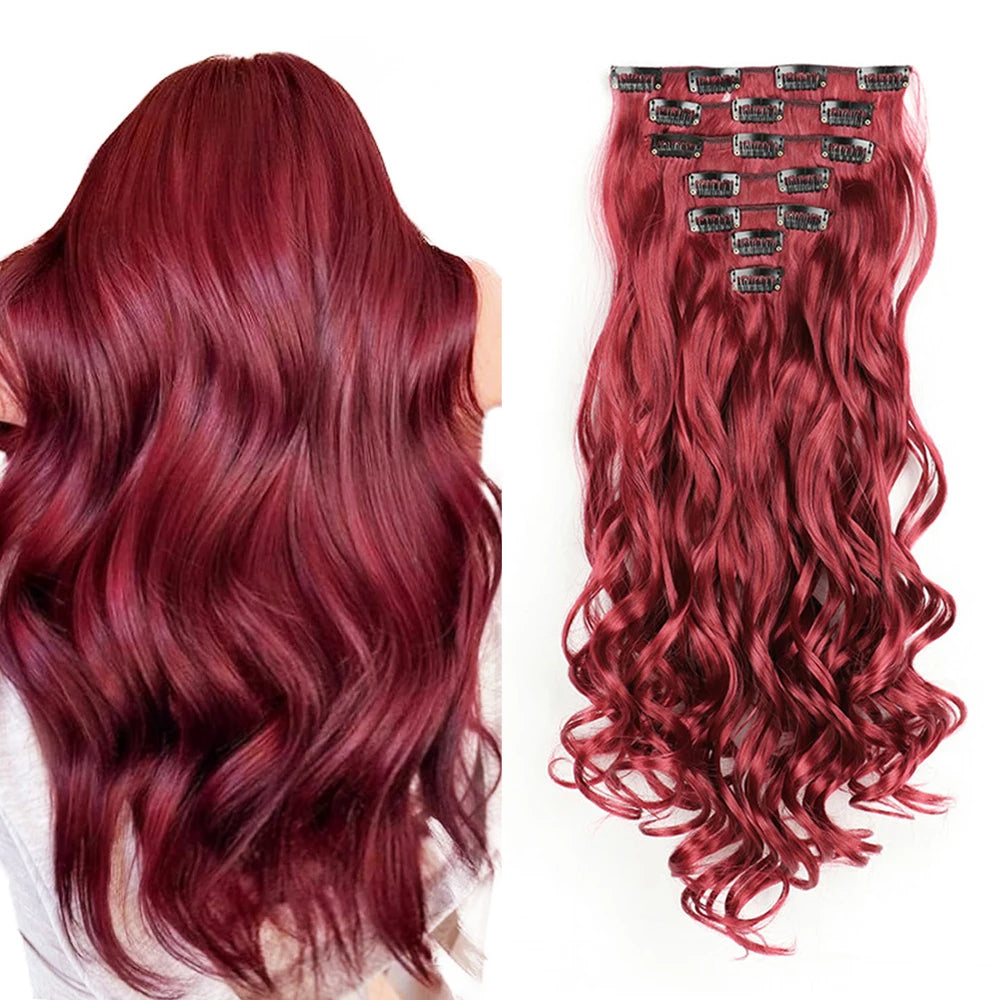 Clip In Hair Extensions 7 PCS Full Head 22-Inch-Long Curly Wavy Synthetic Hair Pieces