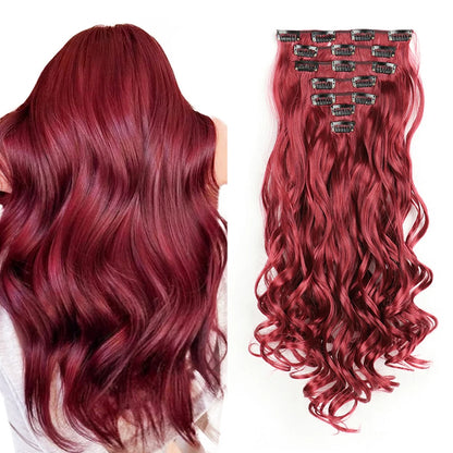 Clip In Hair Extensions 7 PCS Full Head 22-Inch-Long Curly Wavy Synthetic Hair Pieces