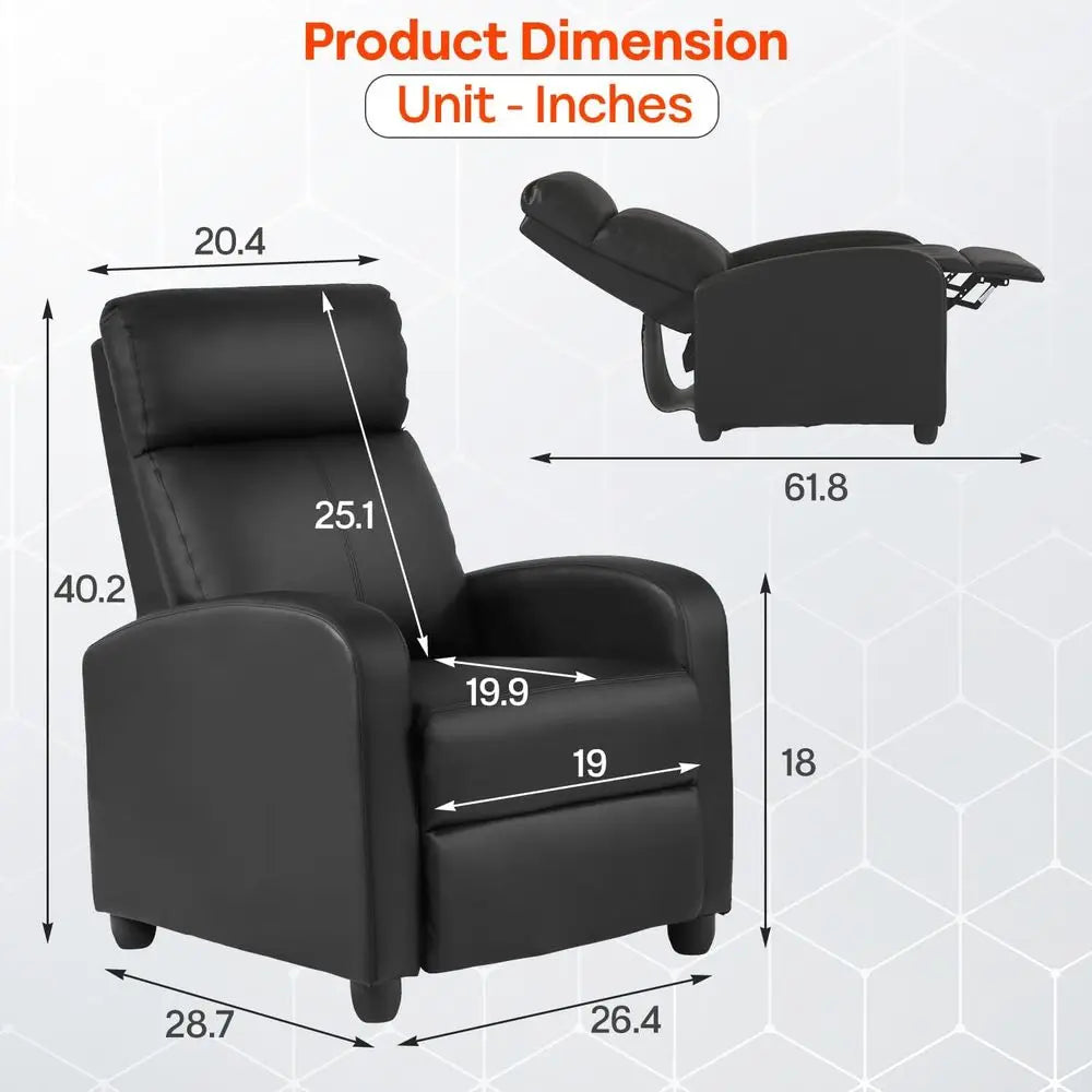 Black Leather Massage Recliner with Lumbar Support