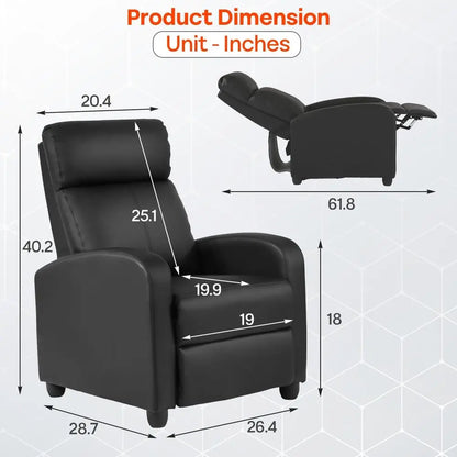 Black Leather Massage Recliner with Lumbar Support