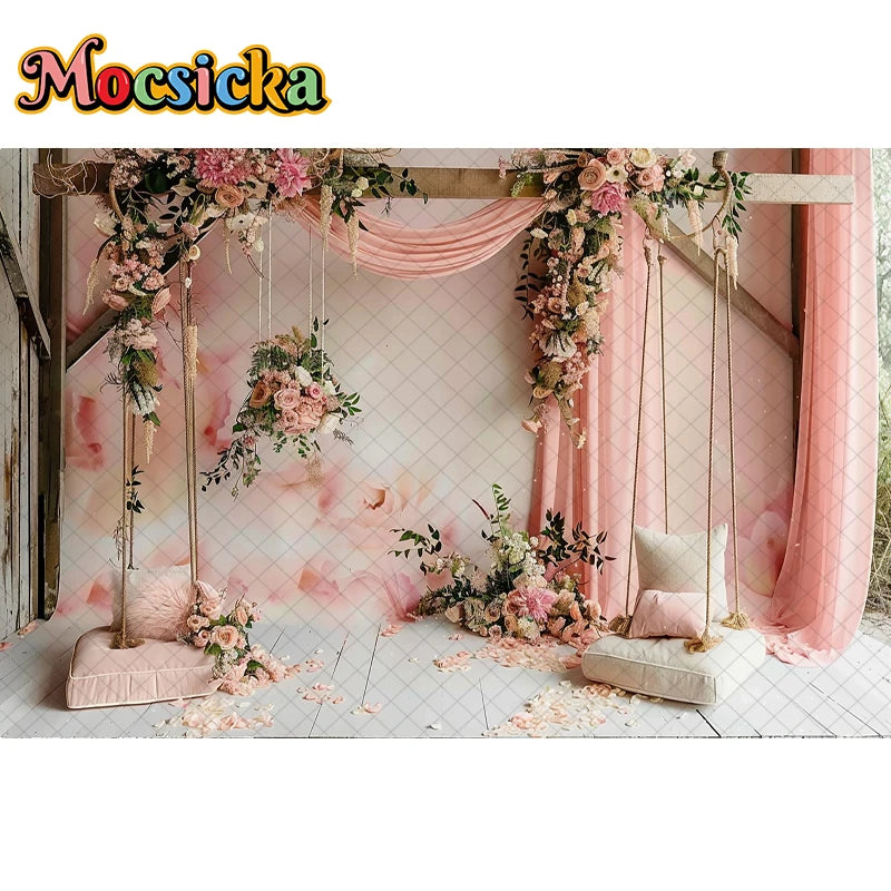 Mocsicka Photography Background Spring Indoor Wreath Cradle Decor Wedding Maternity Adult Kids Portrait Backdrop Photo Studio