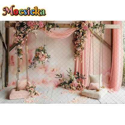 Mocsicka Photography Background Spring Indoor Wreath Cradle Decor Wedding Maternity Adult Kids Portrait Backdrop Photo Studio